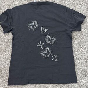 PINK Victoria’s Secret charcoal gray campus tee T-Shirt Butterfly bling oversize